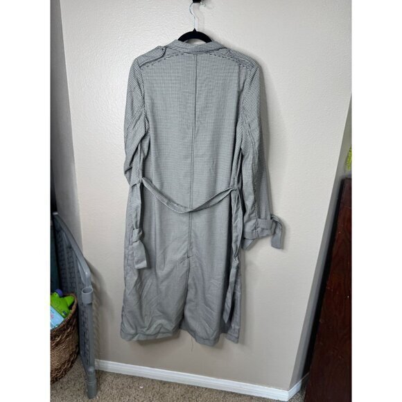 H&M Women's Houndstooth Trench Coat Size 6 Black long coat‎ button up collared - Picture 5 of 6
